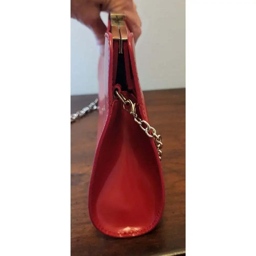 FURLA Red Clutch Luxury Bag with Metal Strap